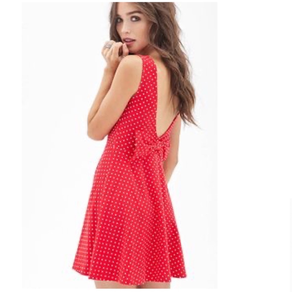 Forever 21 Red Polka Dot Skater Dress Medium